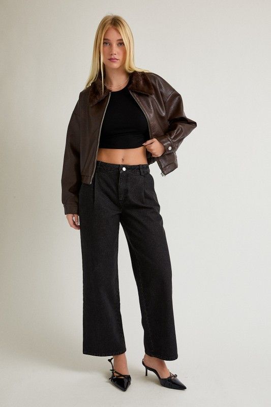 Faux Leather Crop Jacket