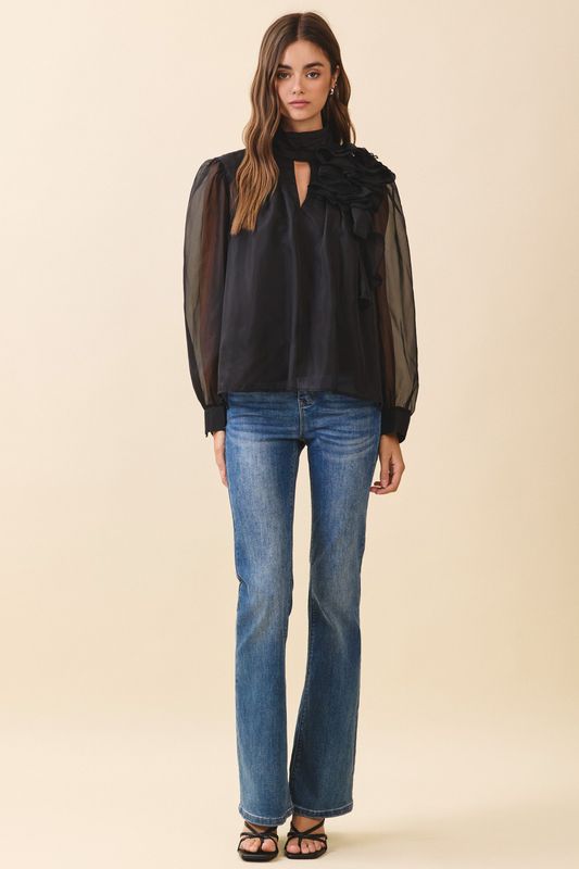 Sheer Organza Keyhole Blouse