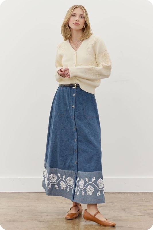 Floral Embroidered Cardigan Sweater