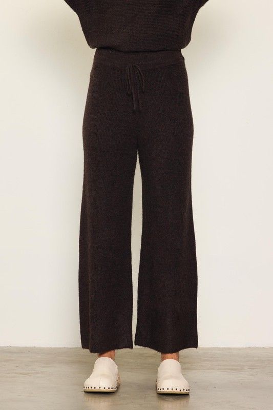 Ribbed Knit Wide Leg Pants, Color: ESPRESSO, Size: XS