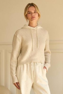 Knitted Hoodie Mixed Media Sweater