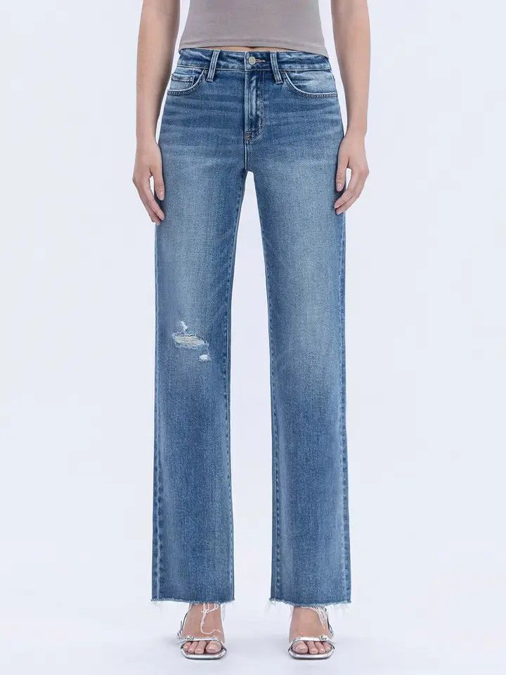 High Rise Frayed Hem Slim Wide Jeans, Color: ROSALIE, Size: 25