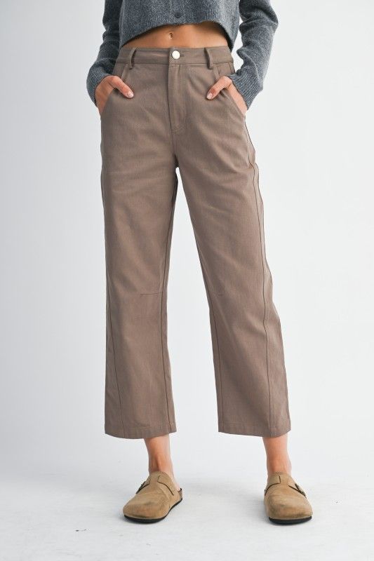 Barrel Crop Pants W/Side Detail, Color: LT BROWN, Size: S