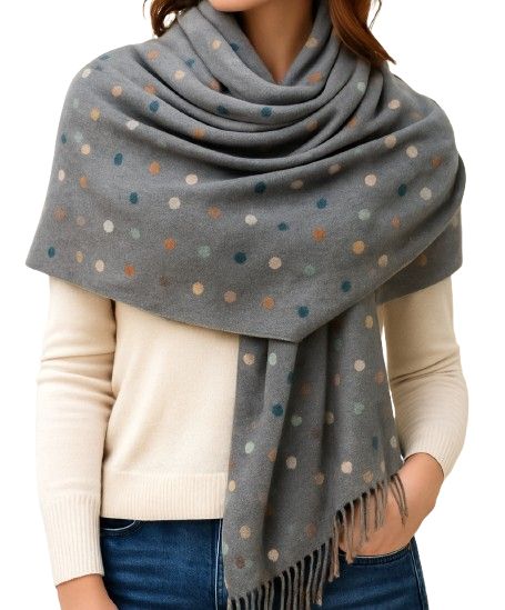 Charcoal Grey Reversible Winter Wool Blend Soft Warm Knit Scarf