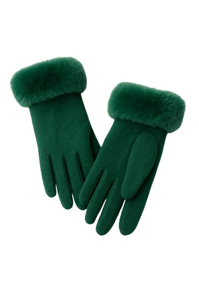 Green Faux Fur Gloves