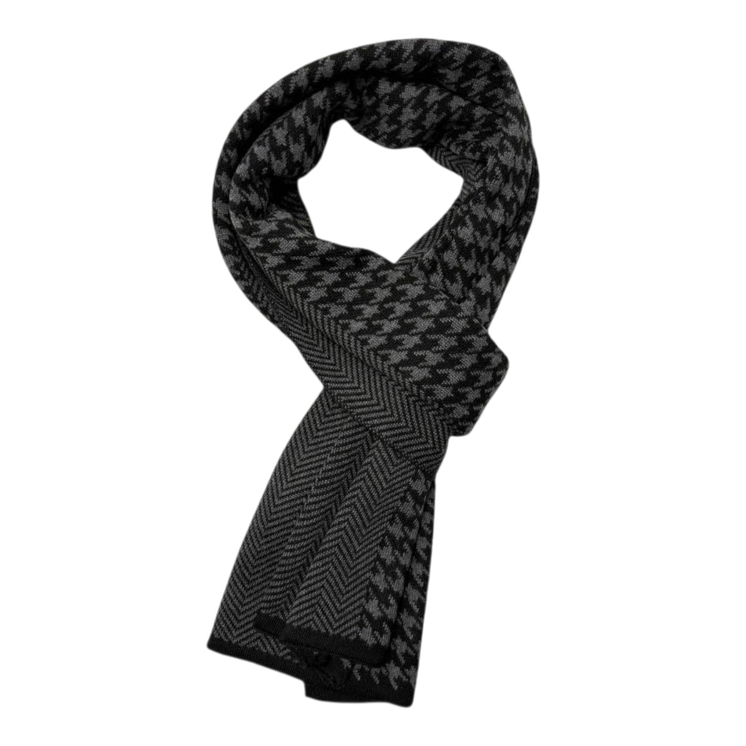 Houndstooth Black and Grey Wool Blend Scarf Soft Winter Accessory
