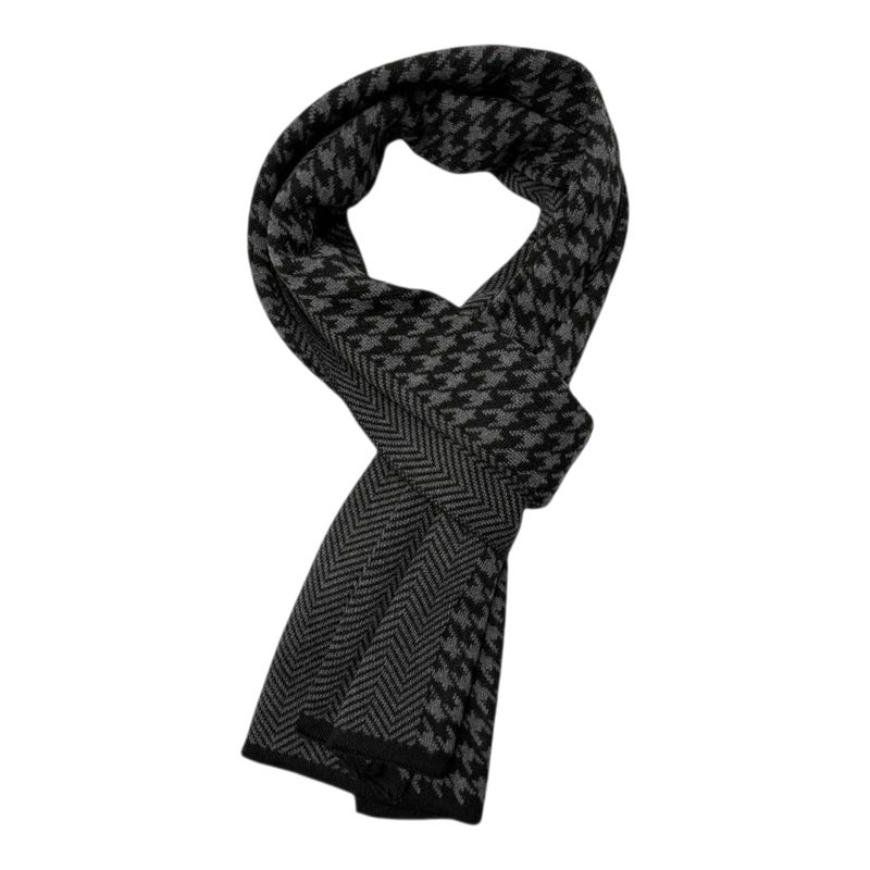 Houndstooth Black and Grey Wool Blend Scarf Soft Winter Accessory