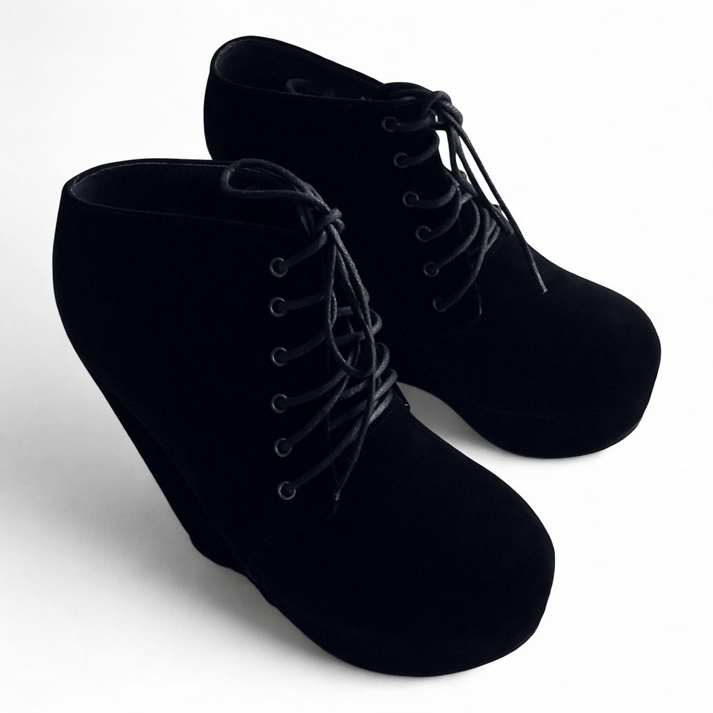 Classic Black Lace Up Wedge Boots