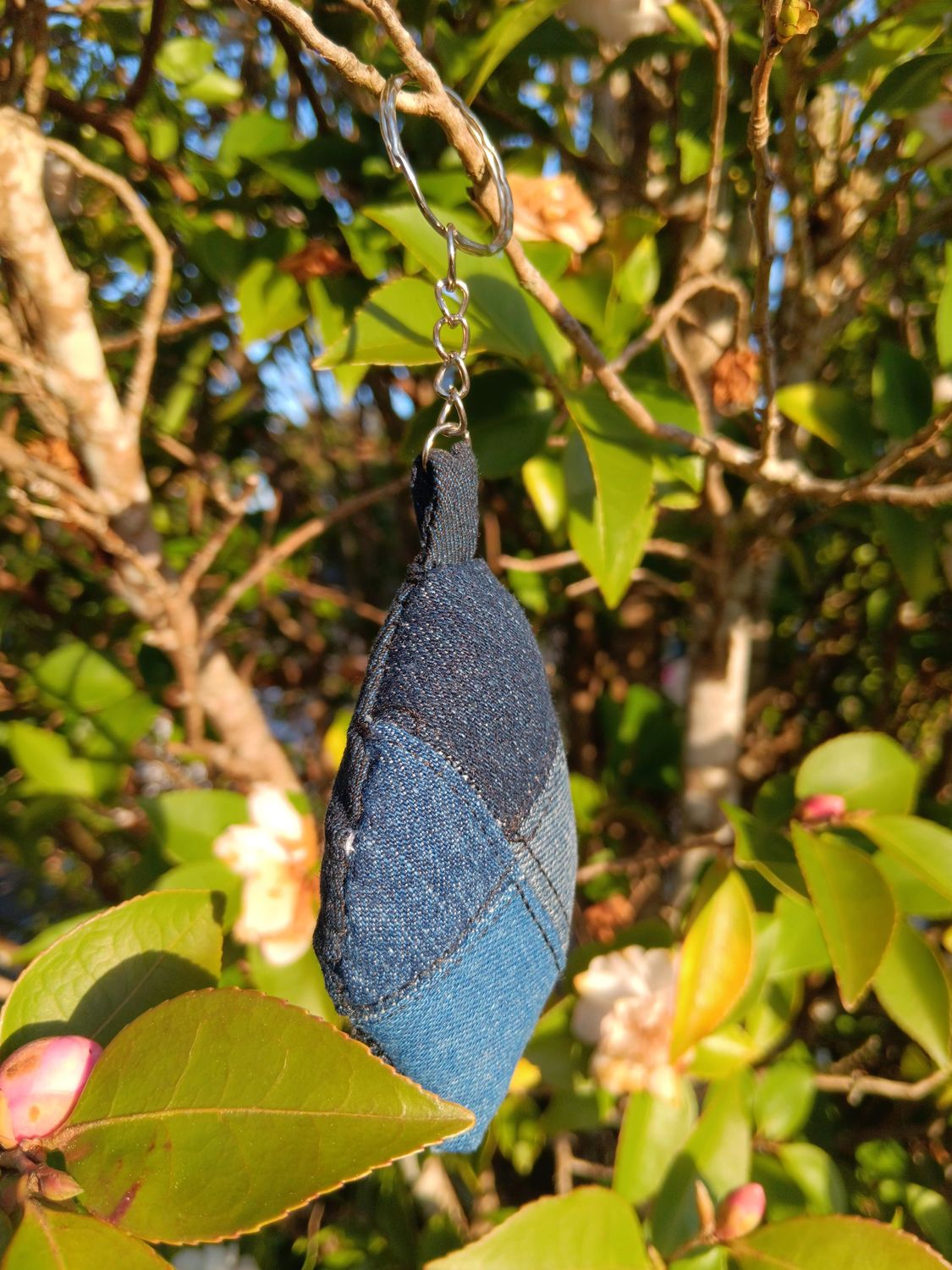 Patchworked Denim Leaf Keychain