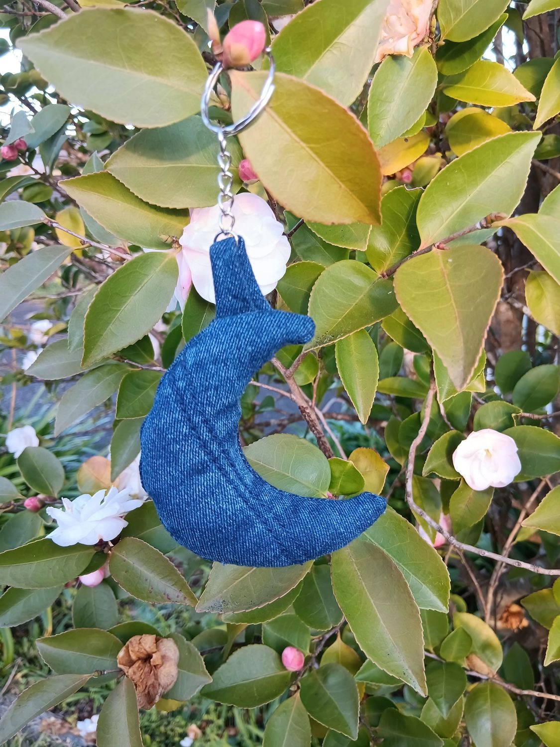 Denim Crescent Keychain