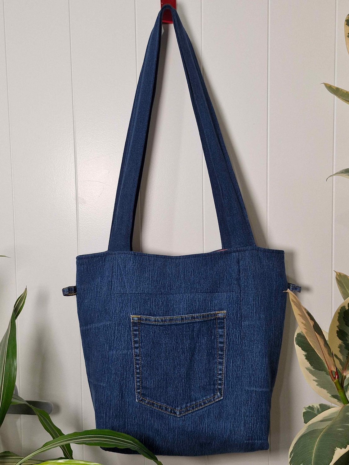 Small Blue/Salmon Red Denim Bag