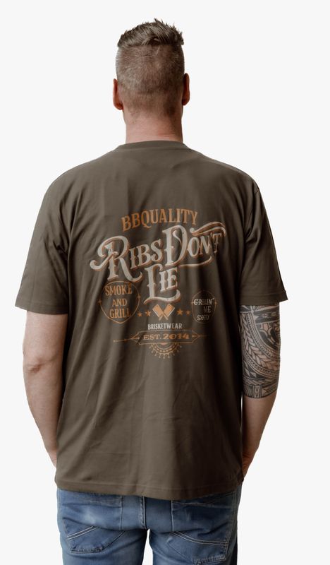 T-shirt BBQuality "Ribs don't Lie" (olijfgroen)