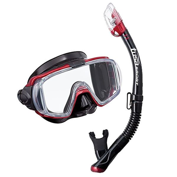 Zestaw maska+fajka TUSA VISIO HyperDry czarno-czerwony