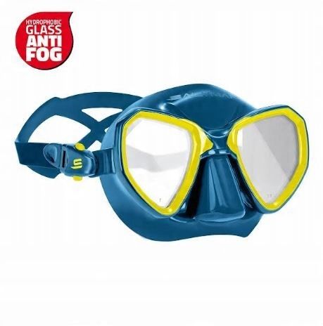 Maska Salvimar Morpheus do freedivingu nieparująca antifog niebiesko żółta
