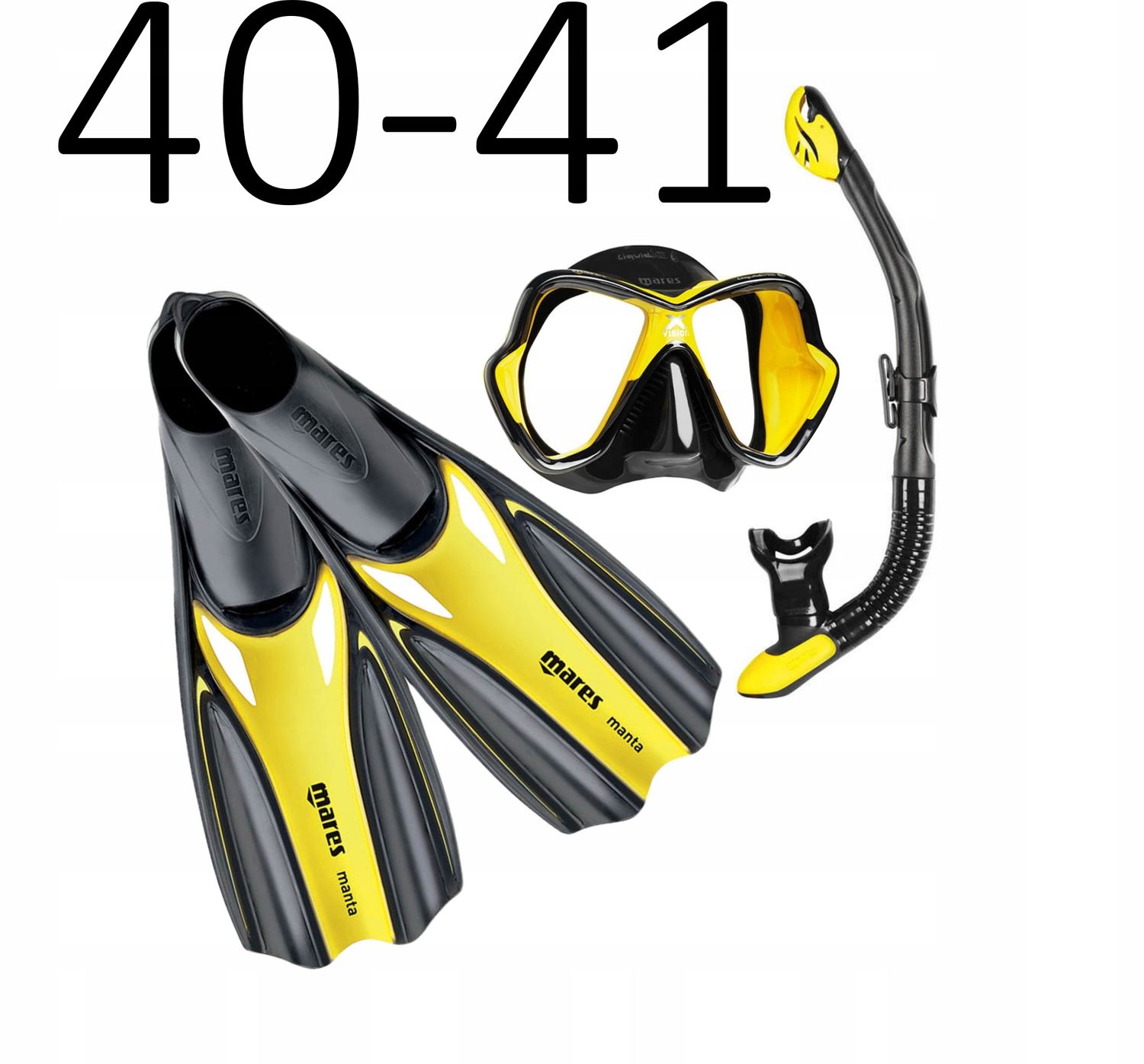 Zestaw Mares X-Vision Ultra+fajka ErgoDry+płetwy Manta 40/41 czarno-żółty
