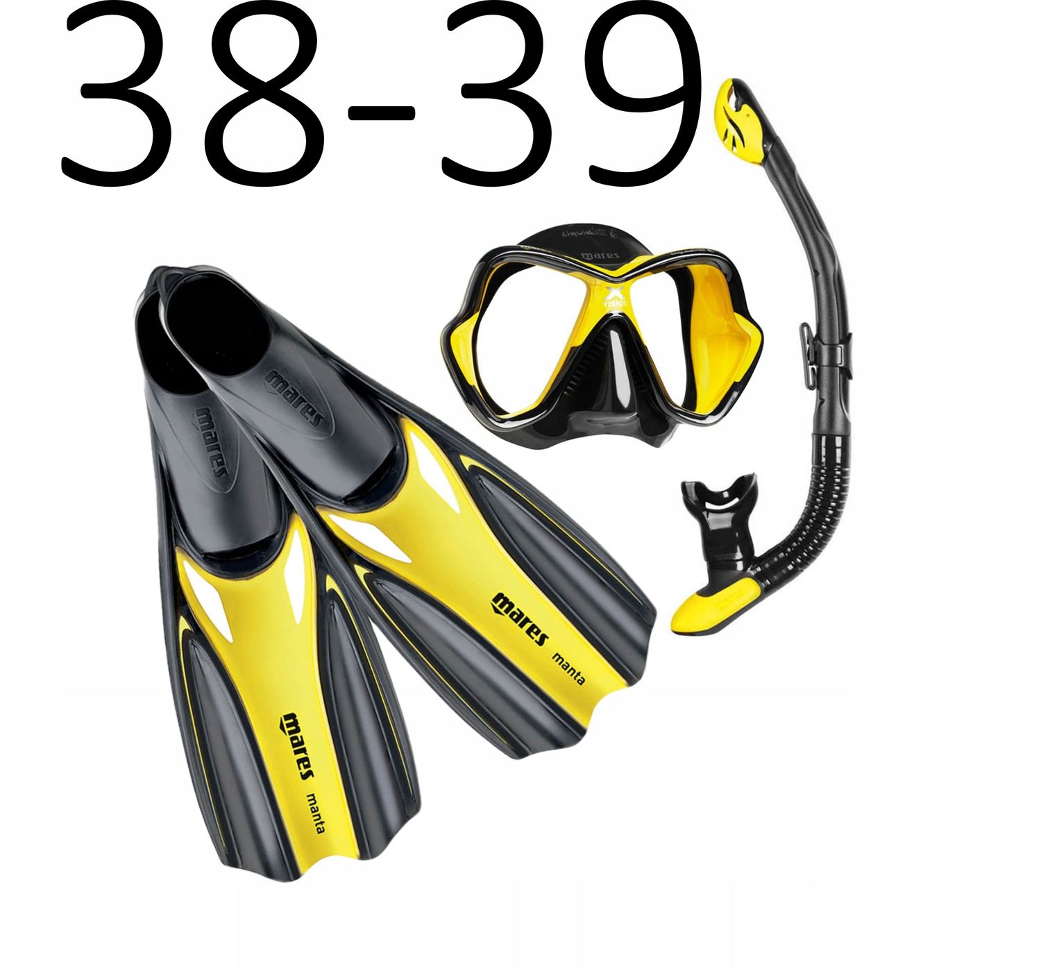 Zestaw Mares X-Vision Ultra+fajka ErgoDry+płetwy Manta 38/39 czarno-żółty