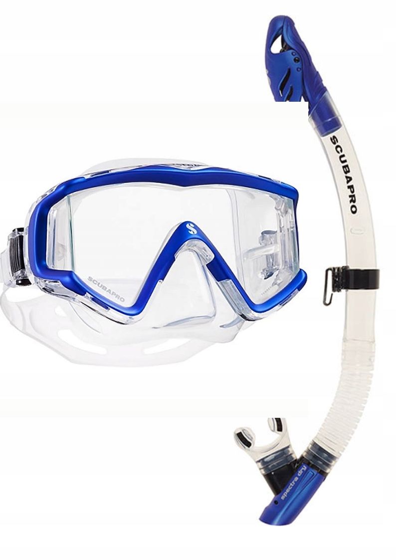 Zestaw Scubapro Crystal VU z fajką Spectra Dry przezroczysto-niebieski