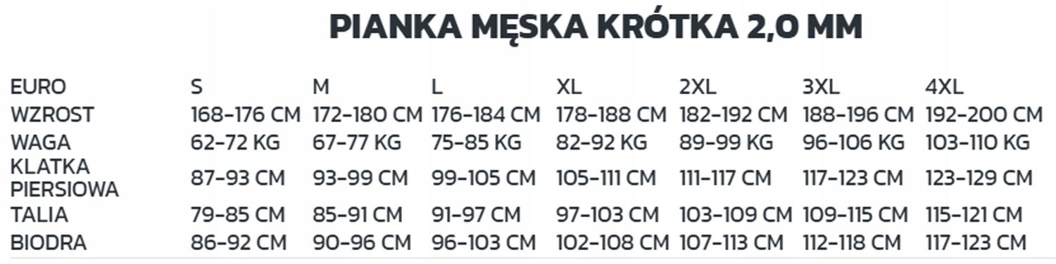 Pianka krótka męska Tusa UA5306 2 mm rozmiar XL