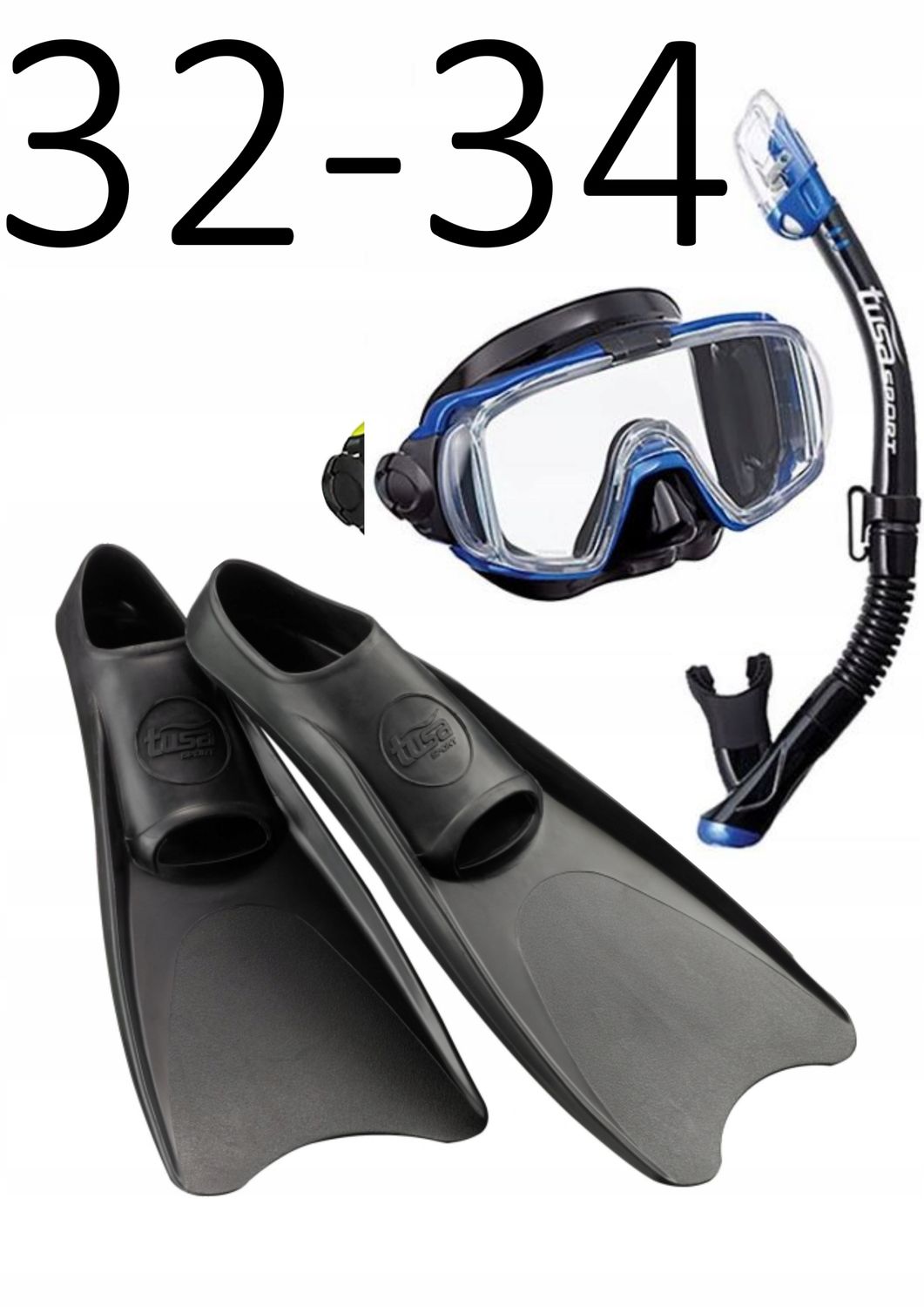 Zestaw TUSA maska+fajka+płetwy Visio/UF1202 czarno/nieb. rozmiar XXXS/32-34