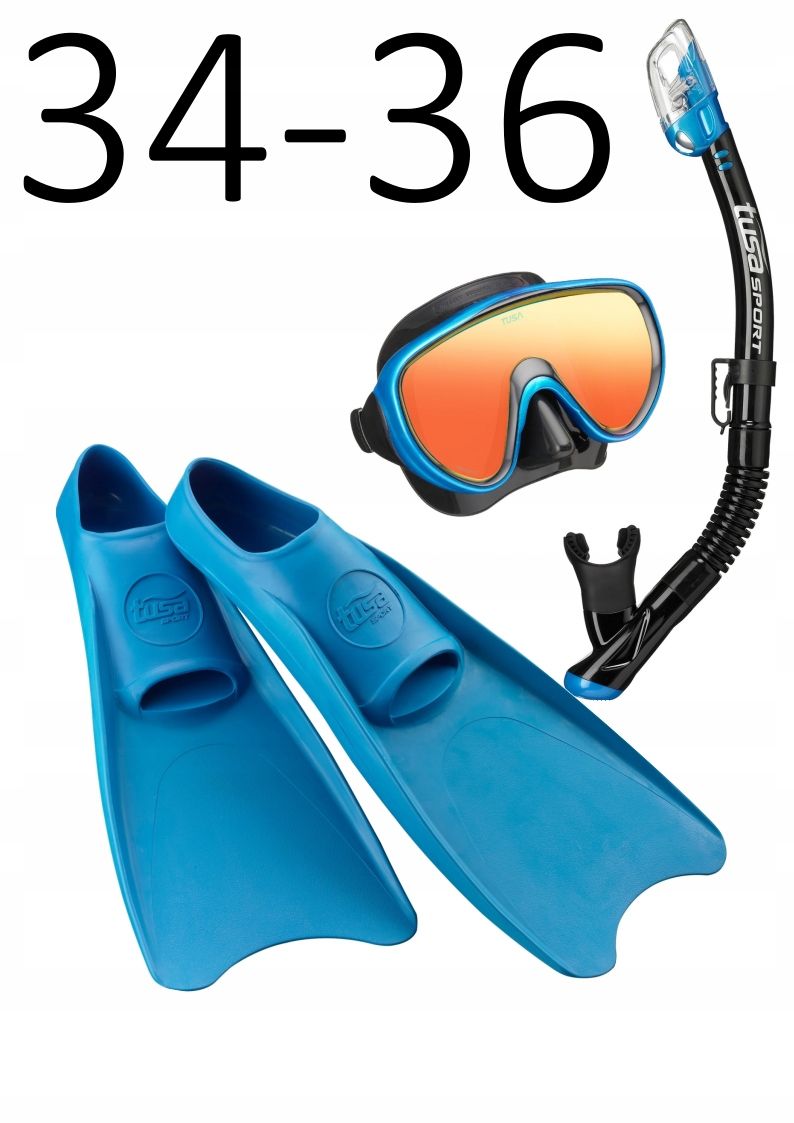 Zetaw TUSA Serene Mirror maska+fajka+płetwy UF1202 rozmiar 34-36 niebieski