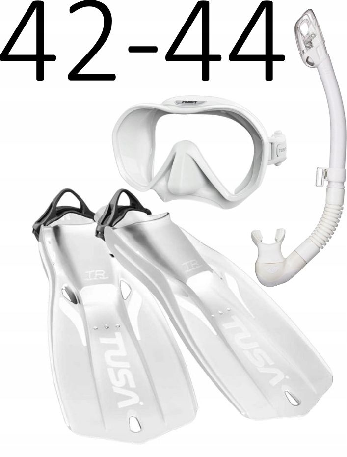 Zestaw TUSA Zensee+fajka HyperDry+płetwy Travel Right rozmiar M/41-43 biały