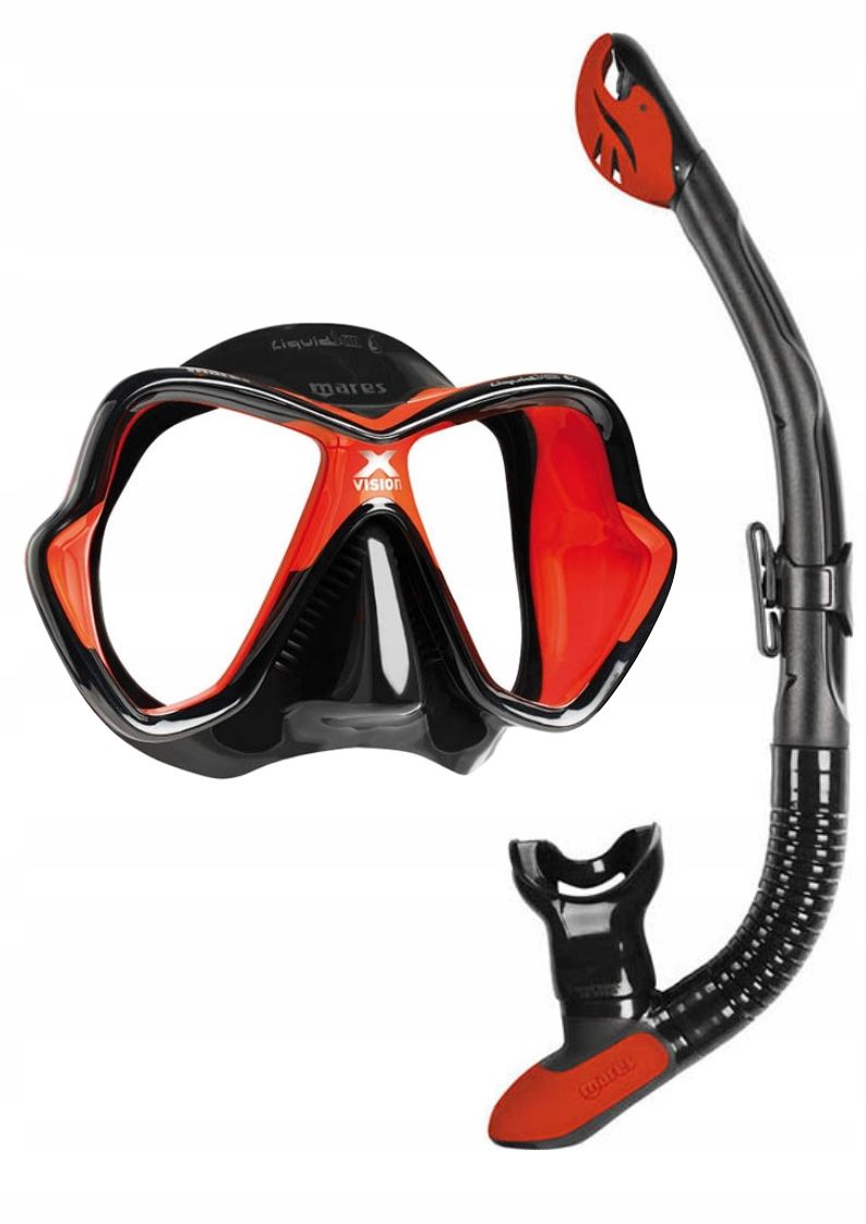 Zestaw Maska Mares X-Vision Ultra Liquidskin+fajka Ergo Dry czarno-czerwony