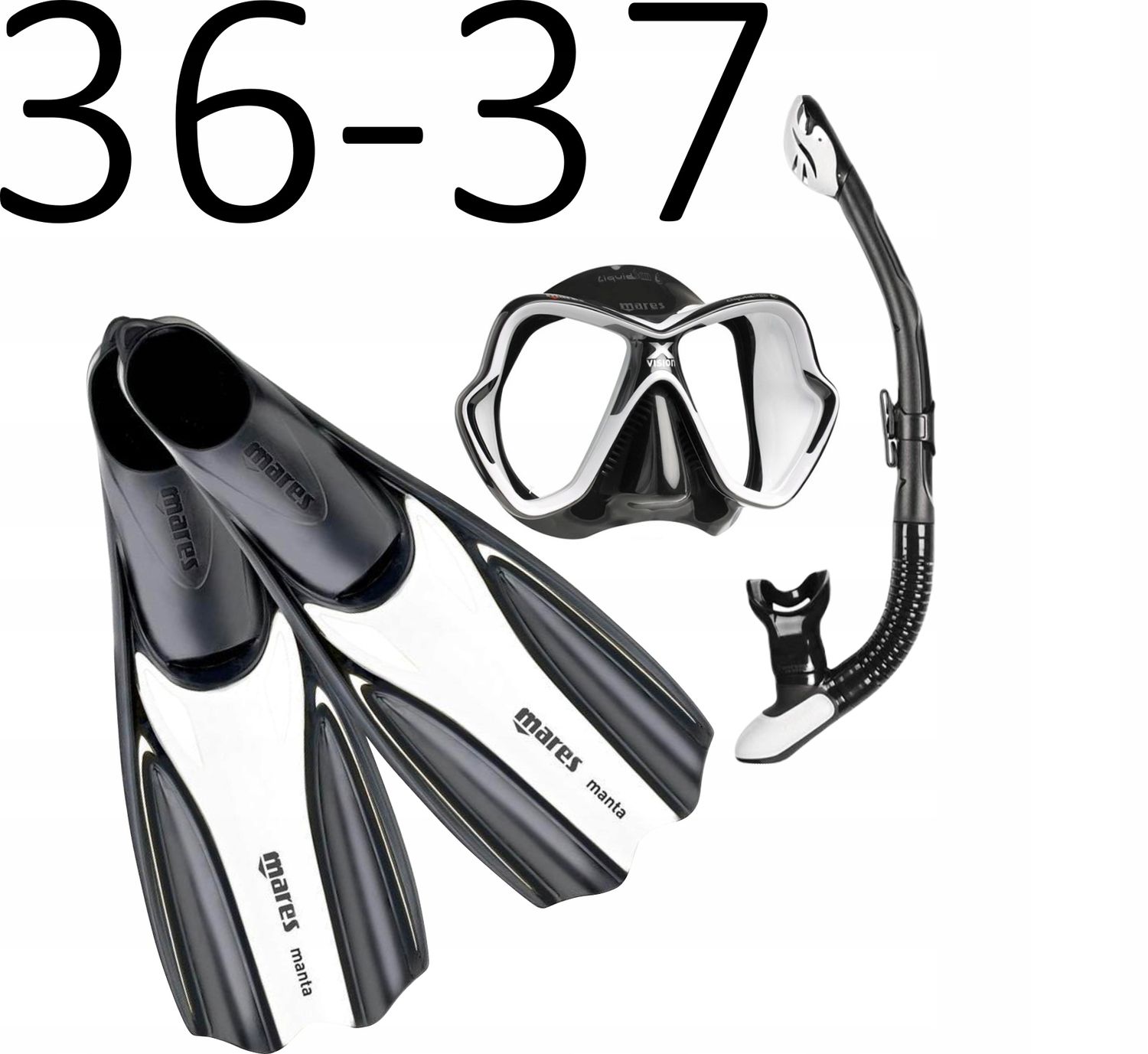 Zestaw Mares X-Vision Ultra+Fajka ErgoDry+Płetwy Manta 36/37 czarno-biały