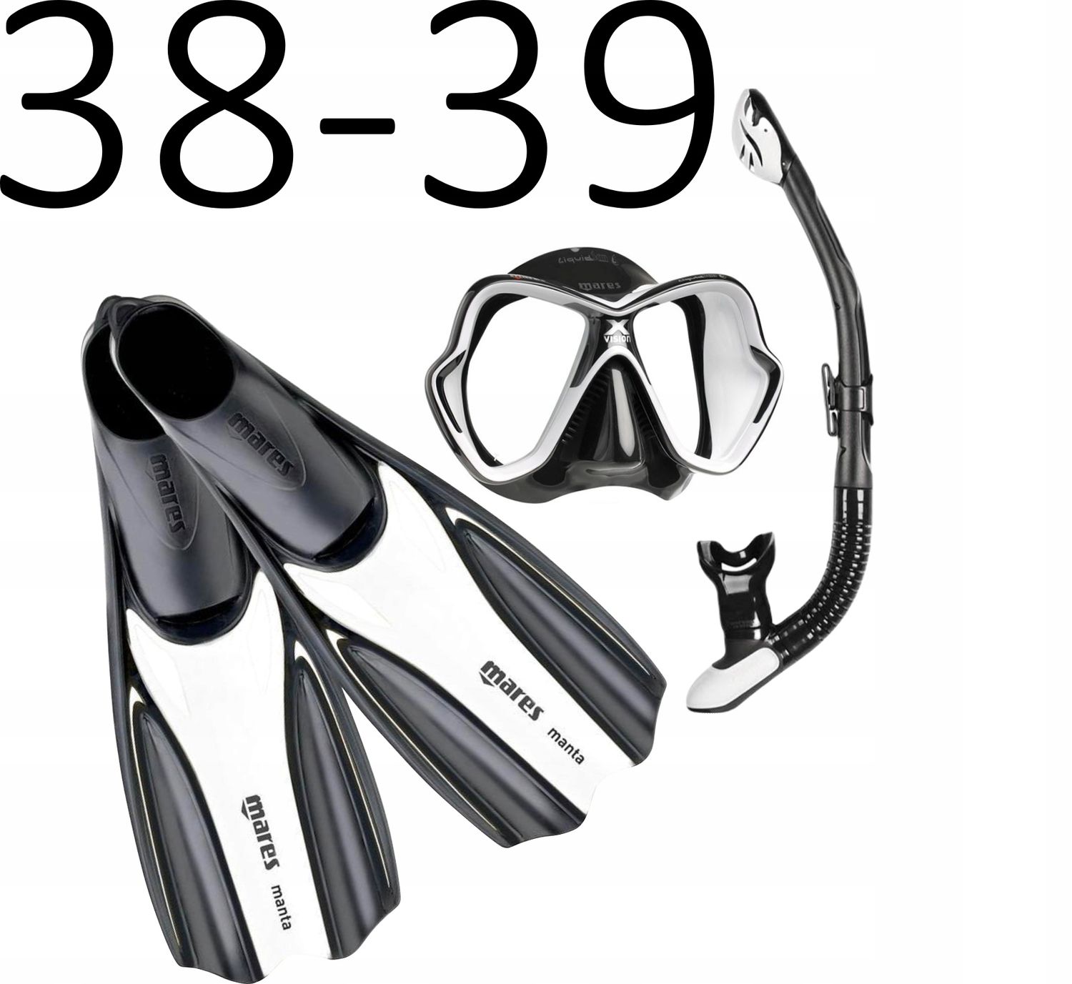 Zestaw Mares X-Vision Ultra+Fajka ErgoDry+Płetwy Manta 38/39 czarno-biały