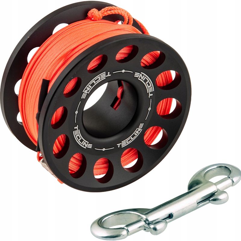 Szpulka aluminiowa Tecline z linką 30 m, karabinek nierdzewny, czarna