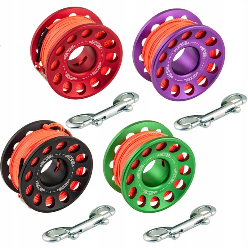 Szpulka aluminiowa Tecline z linką 30 m, karabinek nierdzewny, czarna