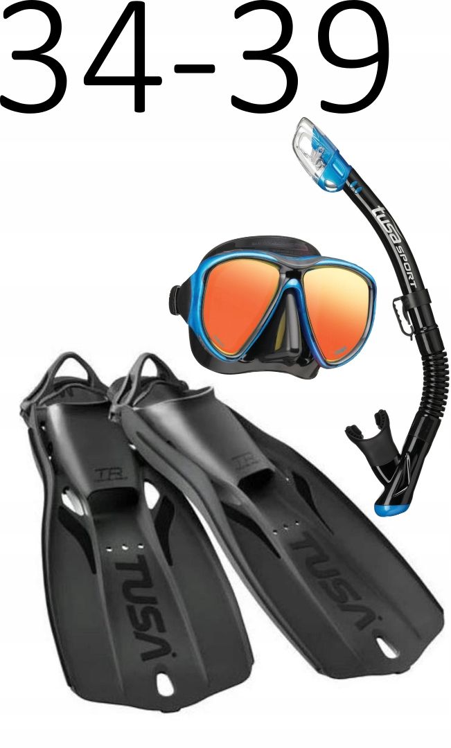 Tusa maska,fajka,płetwy Powerview Mirror/Travel Right 34-39 czar.-niebieski