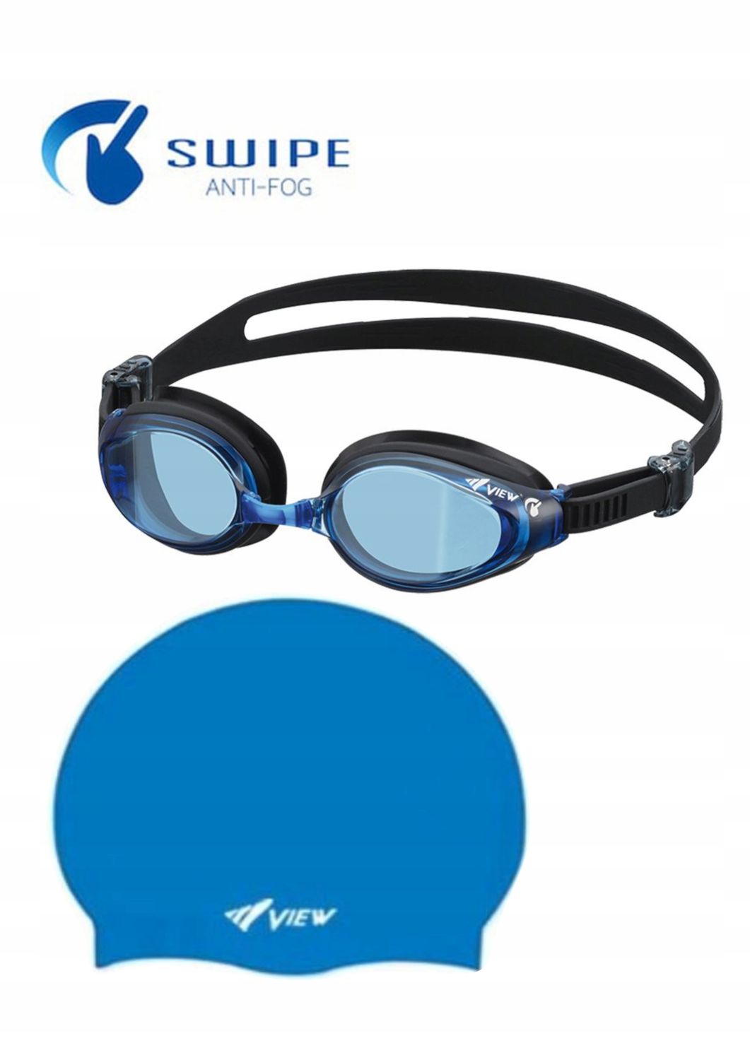Zestaw okulary pływackie V-640 czarn.+czepek nieb