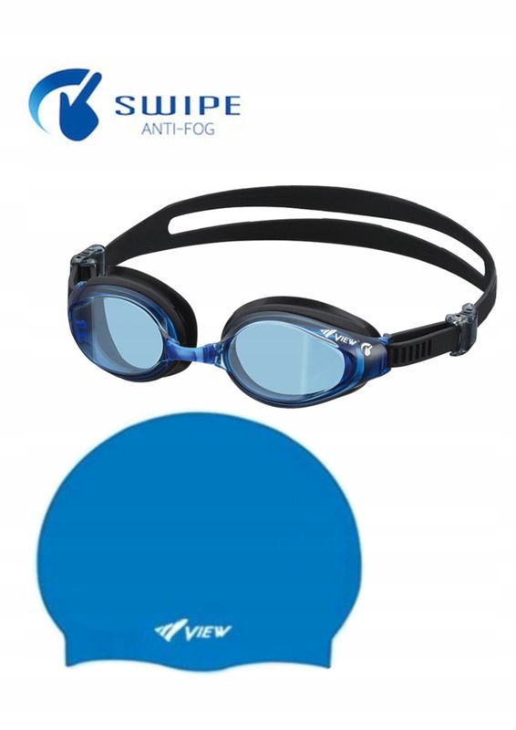 Zestaw okulary pływackie V-640 czarn.+czepek nieb