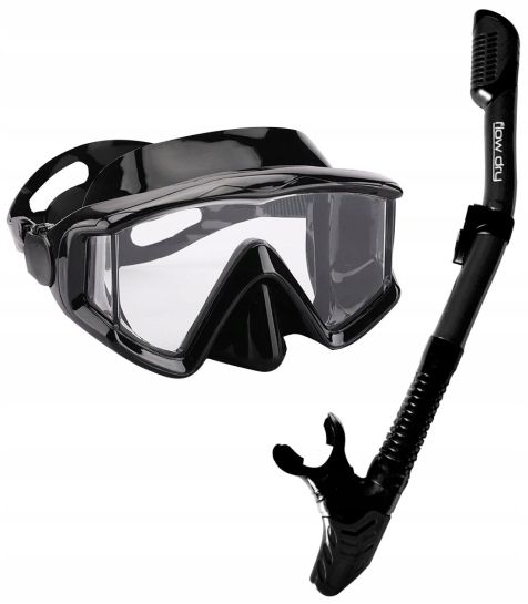 Zestaw maska panoramiczna i sucha fajka W1 kolor czarny