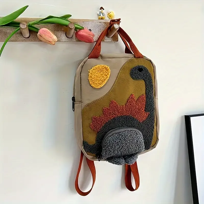 Dinosaur Print Lightweight Canvas Crossbody Bag with Adjustable Shoulder Strap, Zipper Closure & Polyester Lining
