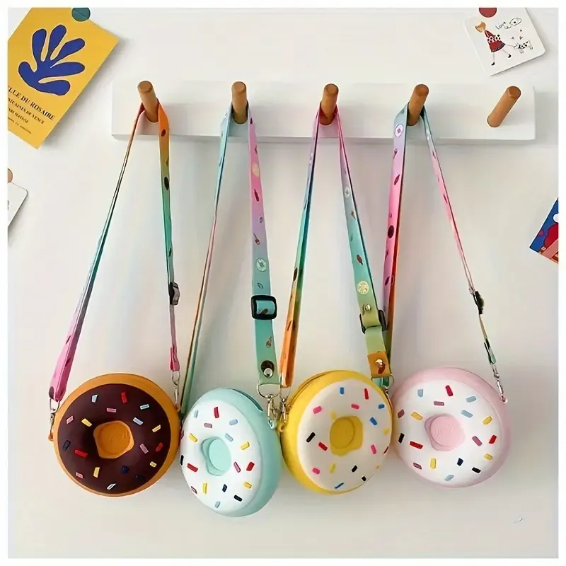 Donut-Shaped Silicone Coin Purse for Girls - Lightweight, Adjustable Strap Crossbody Bag with Zipper Closure