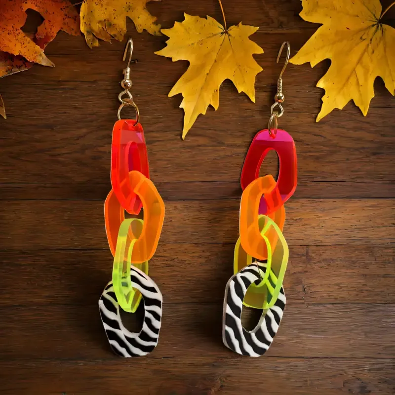 Acrylic Drop & Dangle Earrings Multi-Colour Chain Link