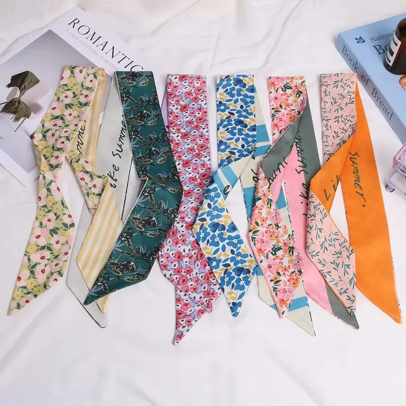 Vintage Elegant Floral Printed Satin Hair Scarves