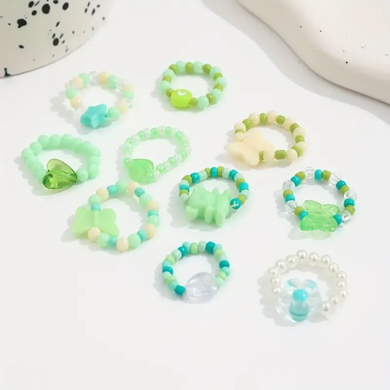 Bead Rings Colourful Flower Design Mix And Match