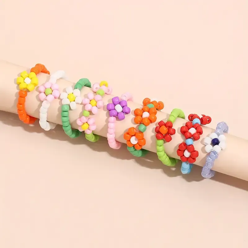 Bead Rings Colourful Flower Design Mix And Match