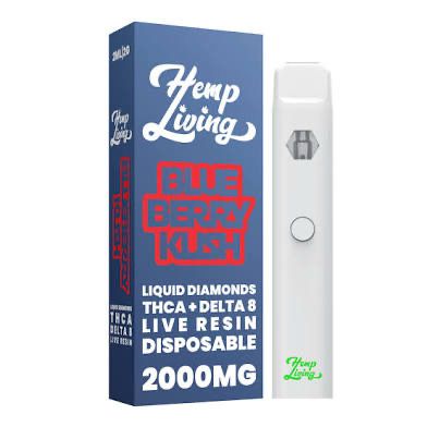 Hemp Living: Liquid Diamond + Live Resin 2000mg Disposable - Blueberry Kush INDICA