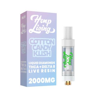 Hemp Living: Liquid Diamond + Live Resin 2000mg Cartridge  - Cotton Candy Kush INDICA