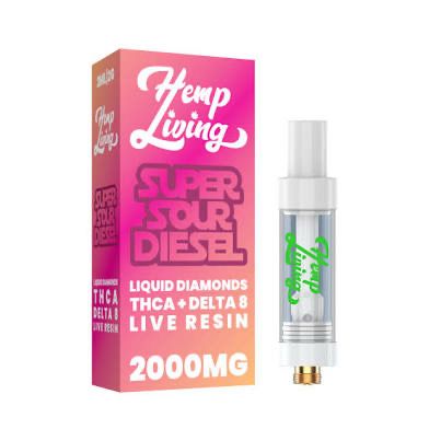 Hemp Living: Liquid Diamond + Live Resin 2000mg Cartridge  - Super Sour Diesel SATIVA