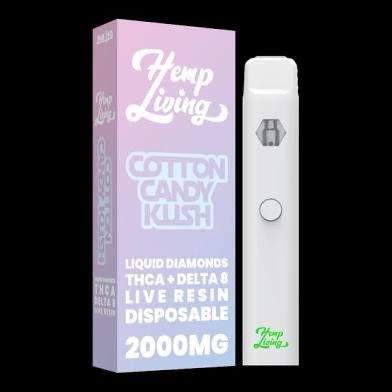 Hemp Living: Liquid Diamond + Live Resin 2000mg Disposable - Cotton Candy INDICA