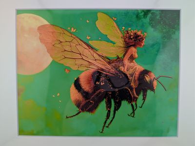 Fairy Riding Bumble Bee 8â€³x10â€³ Artwork for 11â€³x14â€³
