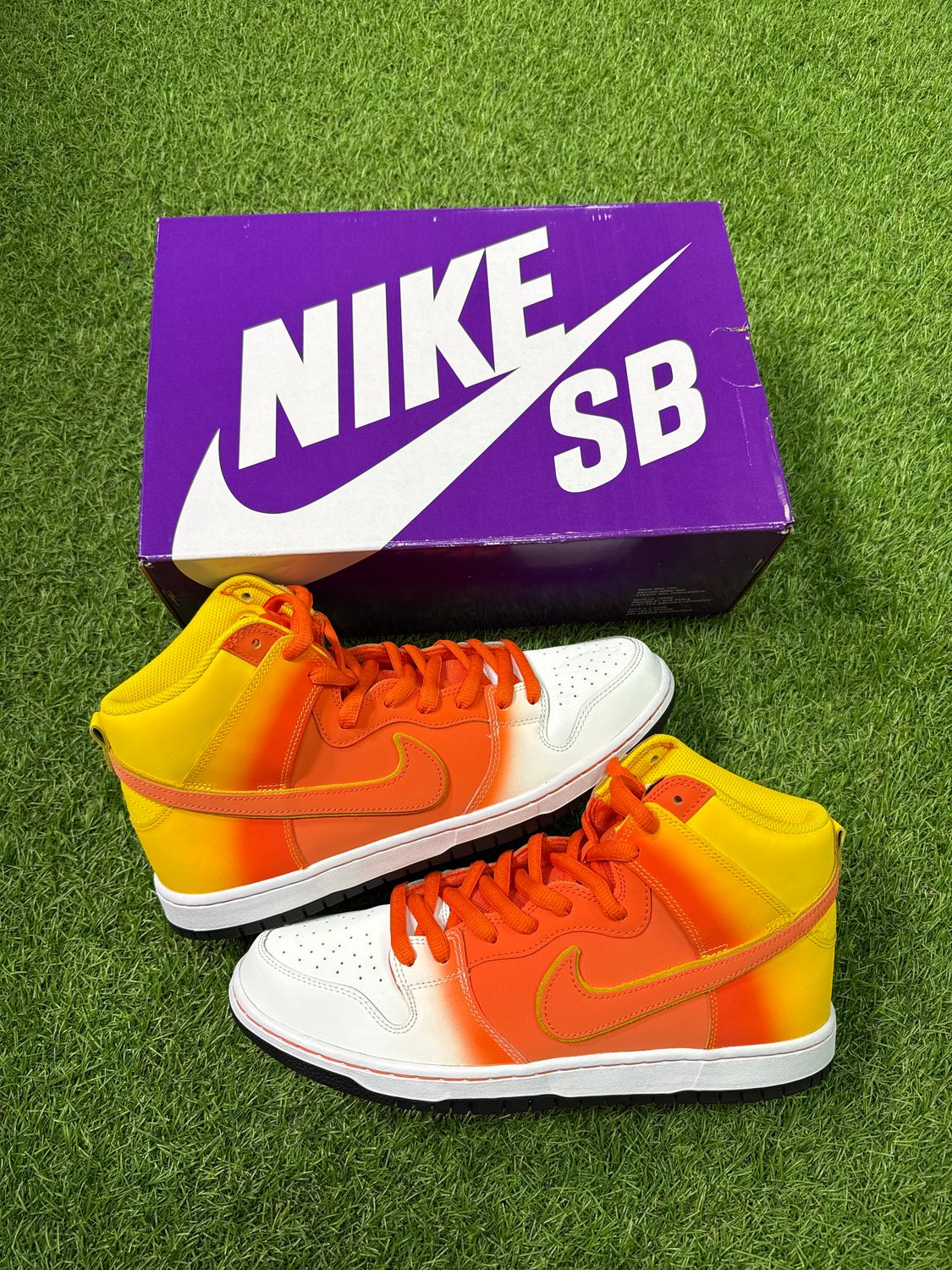 PREOWNED NIKE DUNK HIGH &quot;CANDY CORN&quot; SIZE 12