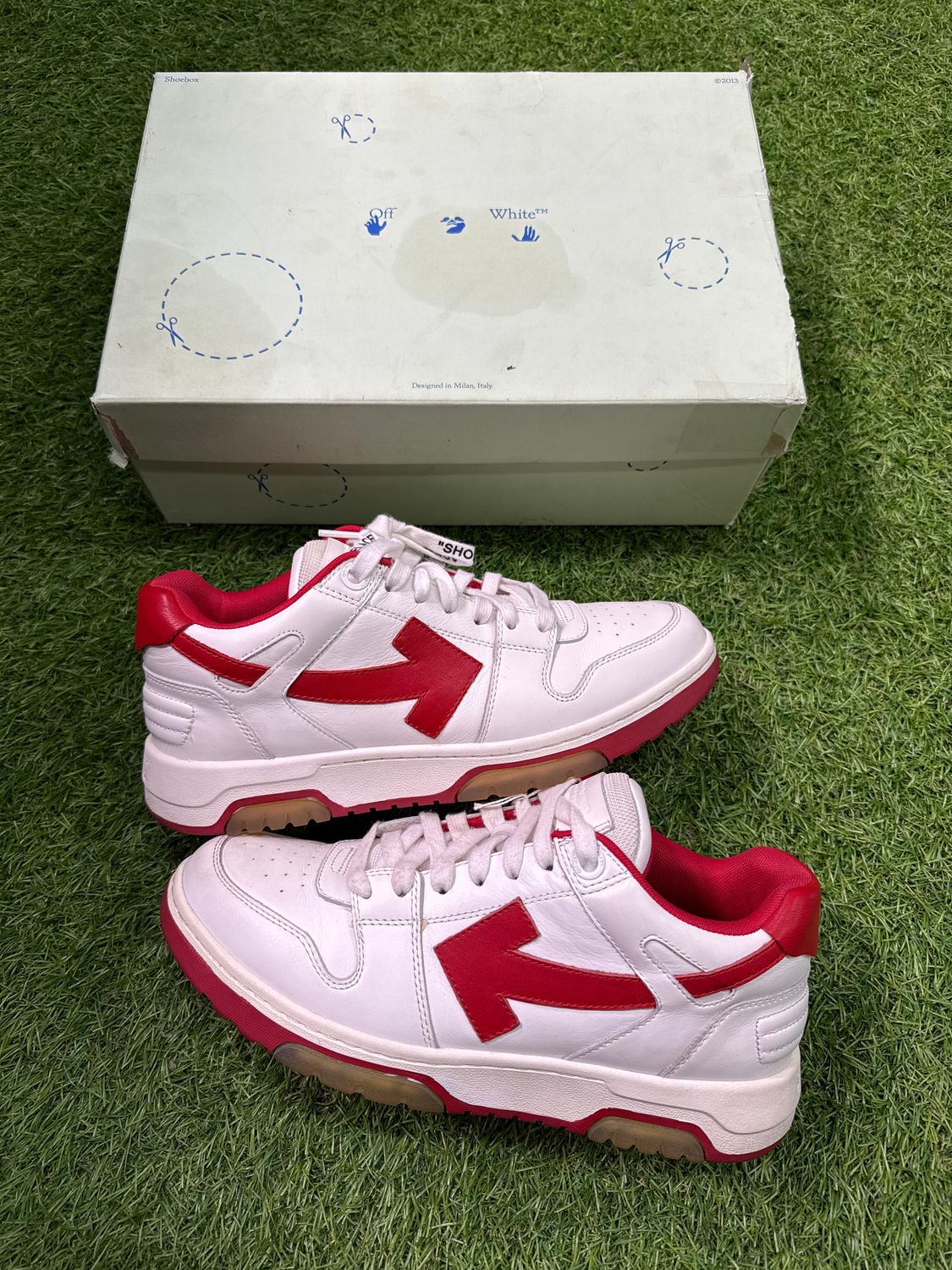 PREOWNED OFF WHITE OUT THE OFFICE &quot;WHITE/RED&quot; SIZE 41(8)
