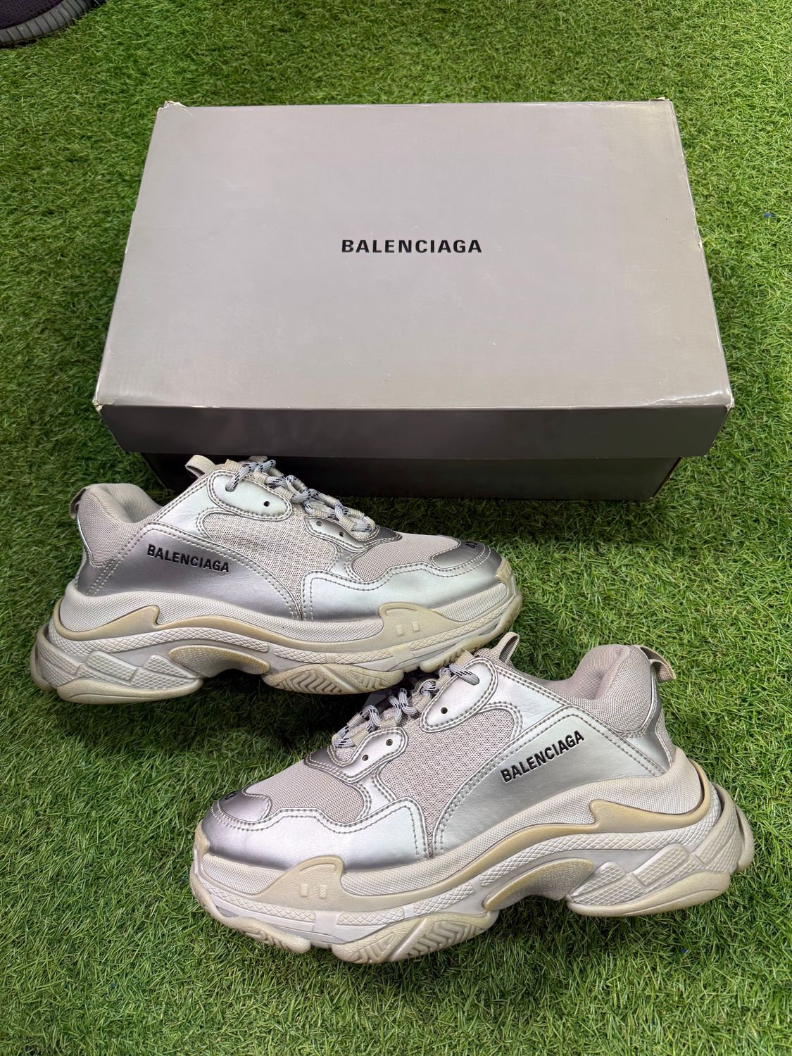 PREOWNED BALENCIAGA TRIPLE S &quot;SILVER&quot; SIZE 10