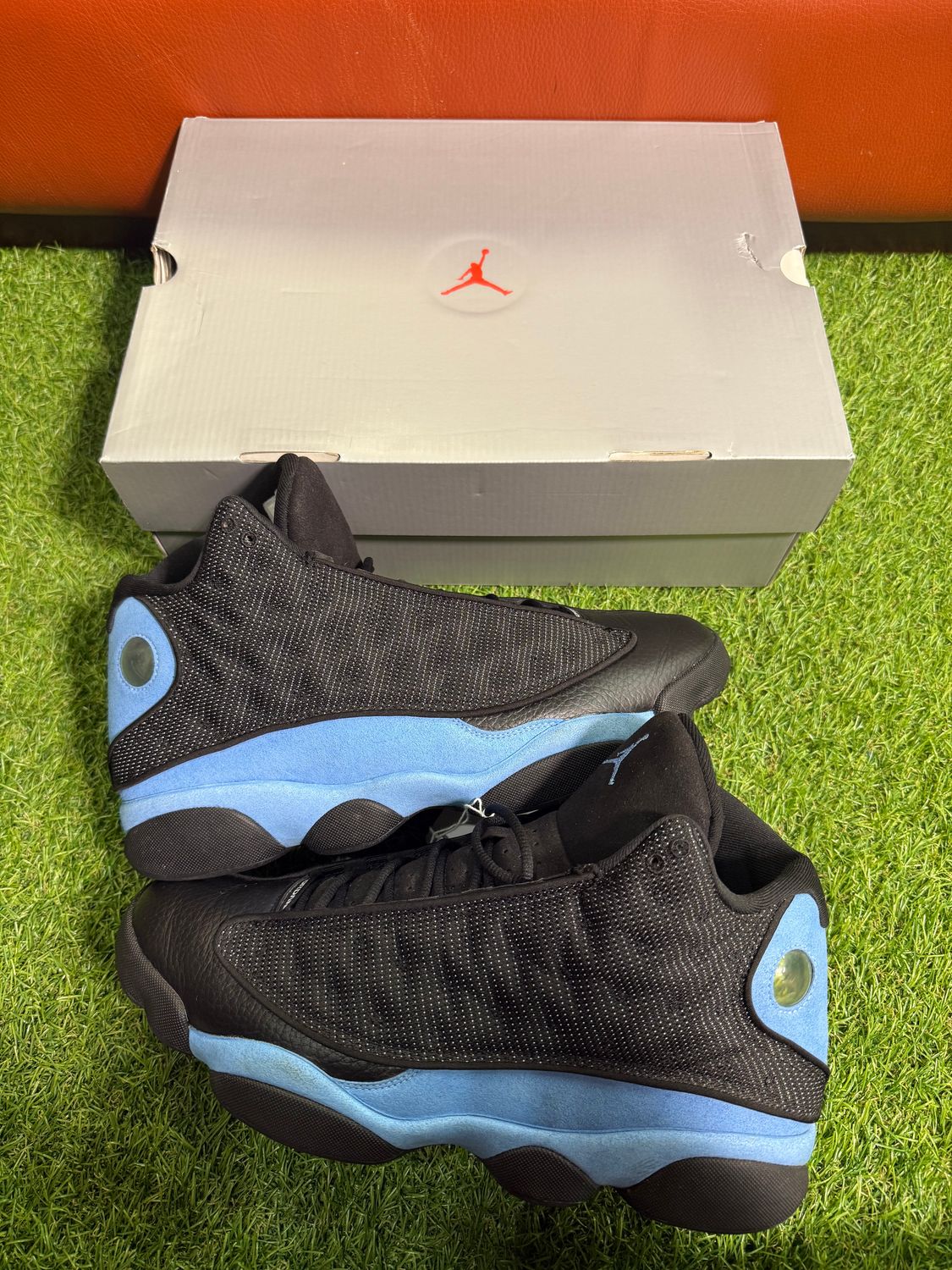 PREOWNED JORDAN 13 &quot;BLACK UNIVERSITY BLUE&quot; SIZE 13