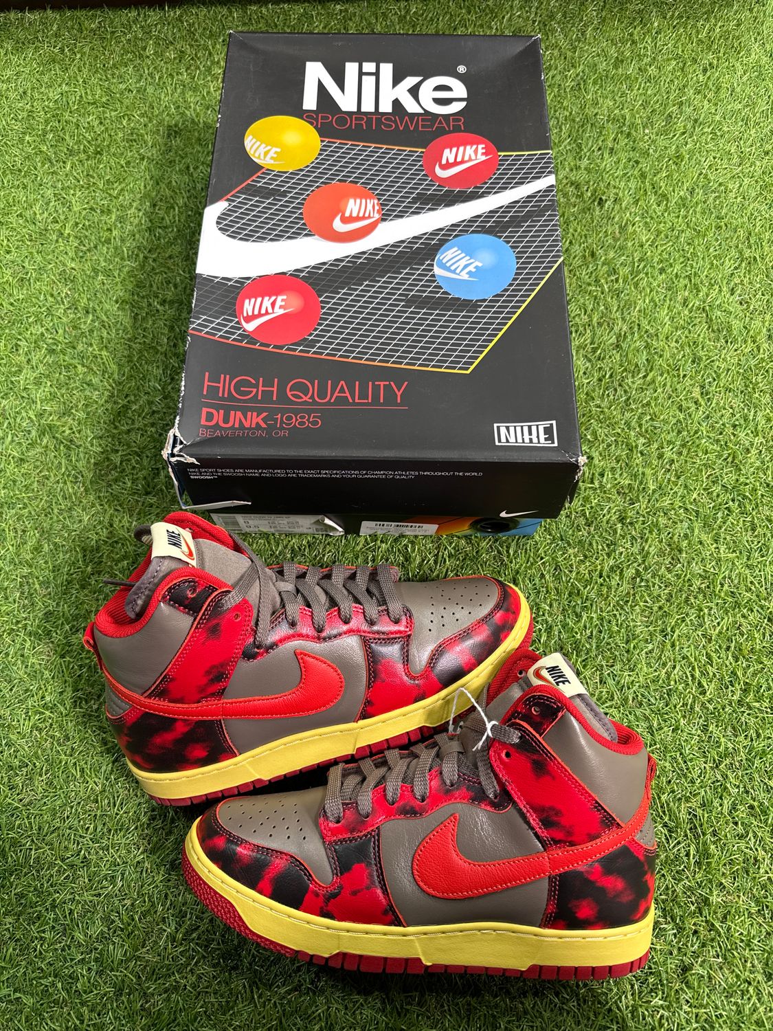 PREOWNED NIKE DUNK HIGH &quot;RED ACID WASH&quot; SIZE 8